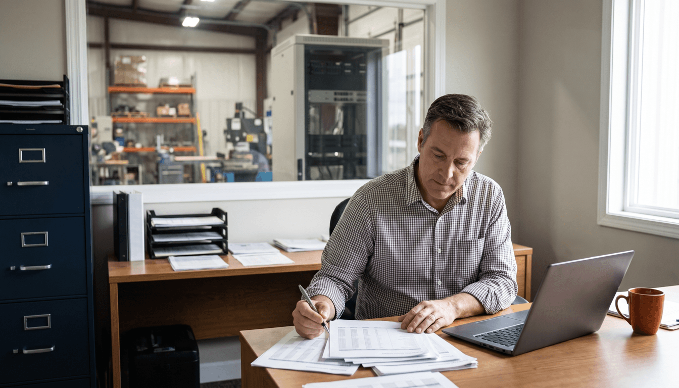 man sitting at desk writing